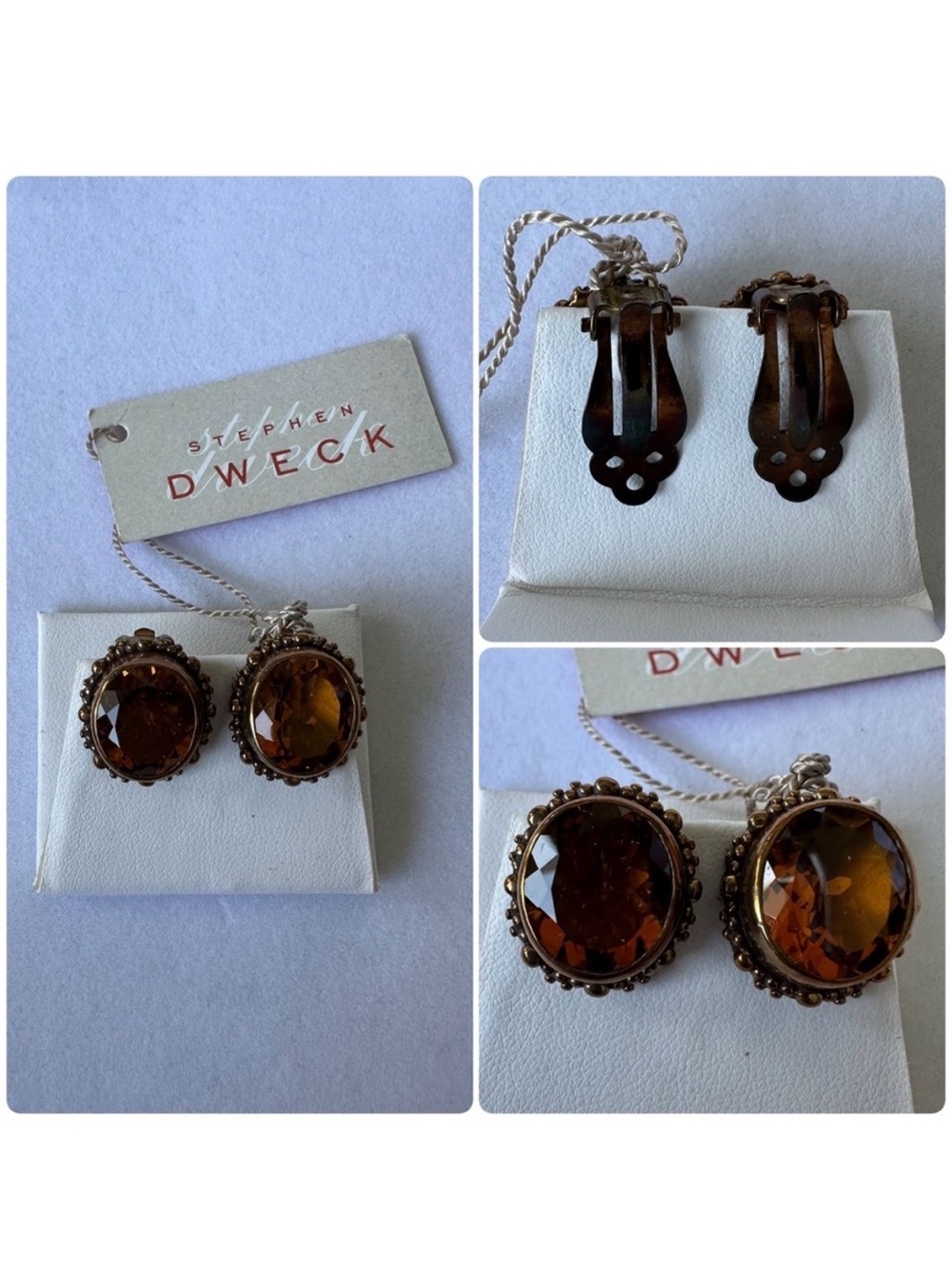 NEW Stephen Dweck Bronze Citrine Bead Set Clip On Earrings Festival Boho Vintage